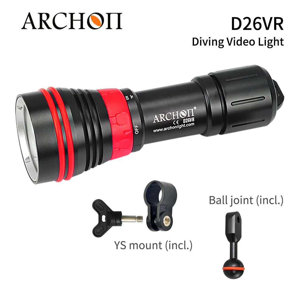 ARCHON D26VR 2000LM Underwater Dive Video Light Warm White/Red LED Rechargeable Scuba Diving Torch for Photography