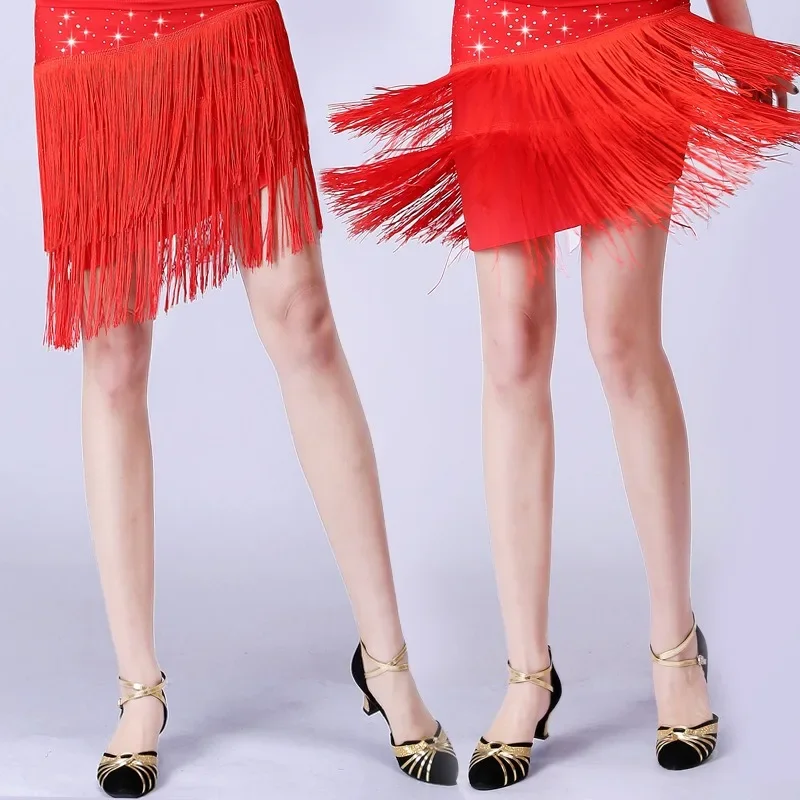 Square Dance Costume Women Latin Dress Fringe Skirt New Adult Latin Dance Skirt Tassel Sequins Performance Costume