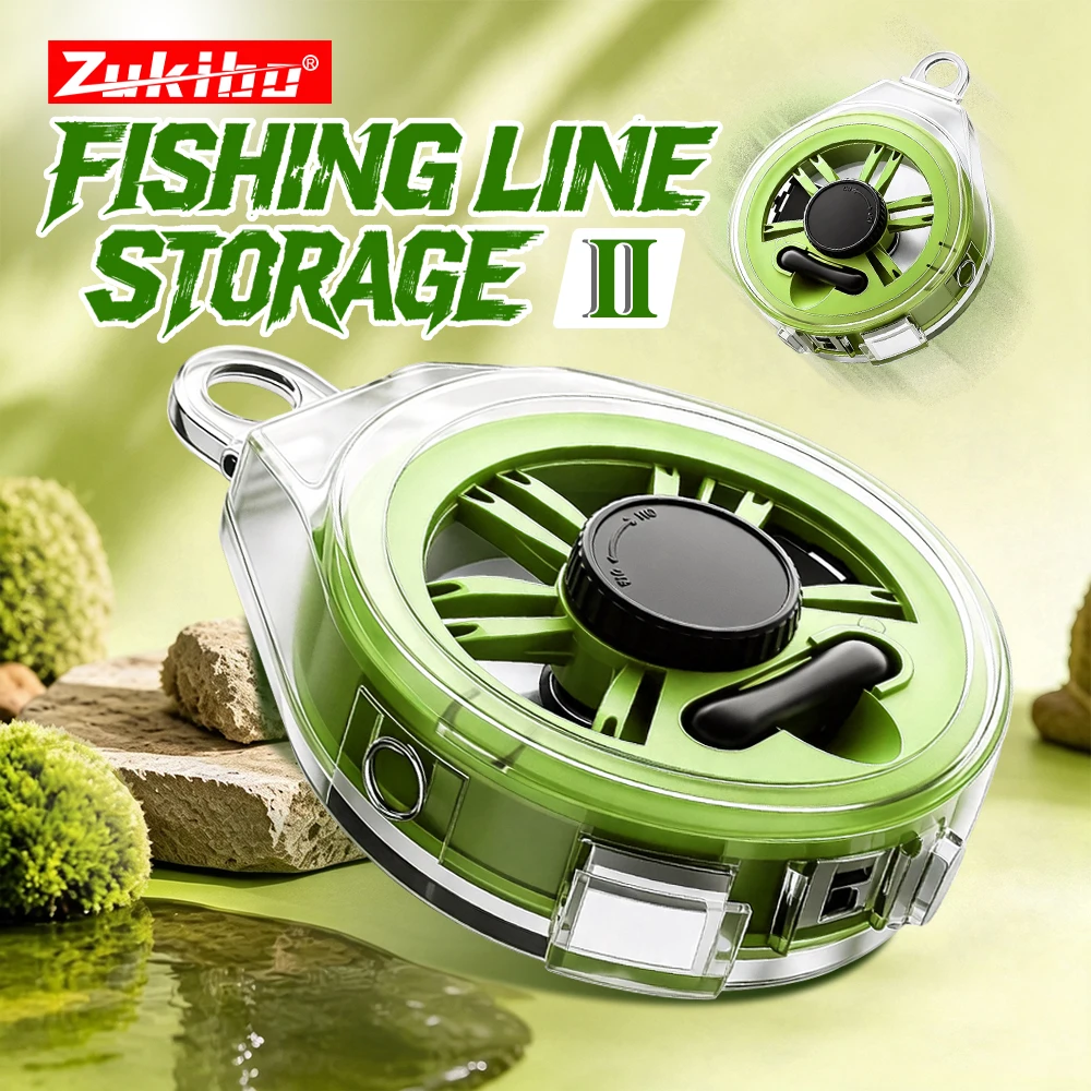 ZUKIBO Green Hangable Line Storage Box Carbon Line Tackle  Built-In Cutting Blade PC Leader Spool Fishing Line Organizer