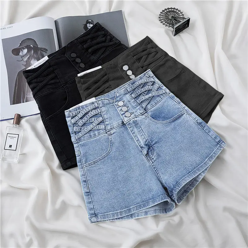 

Джинсовые шорты с высокой талией, модная женская одежда весна 2024, новый дизайн, обтягивающие шорты для миниатюрных девушек