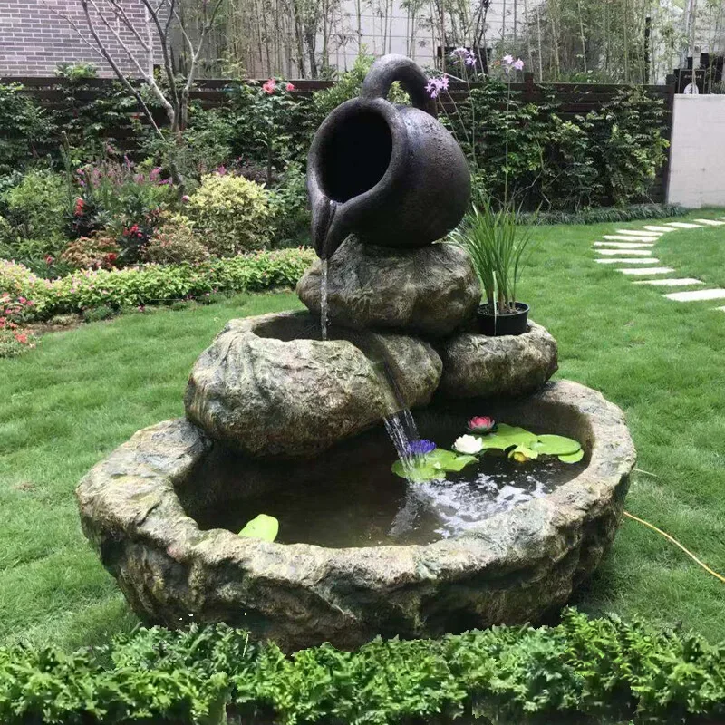 HT  Courtyard Rockery Water Fountain Landscape Wealth-Attracting Ornament Fish Pond Balcony Garden Home Stone Decoration
