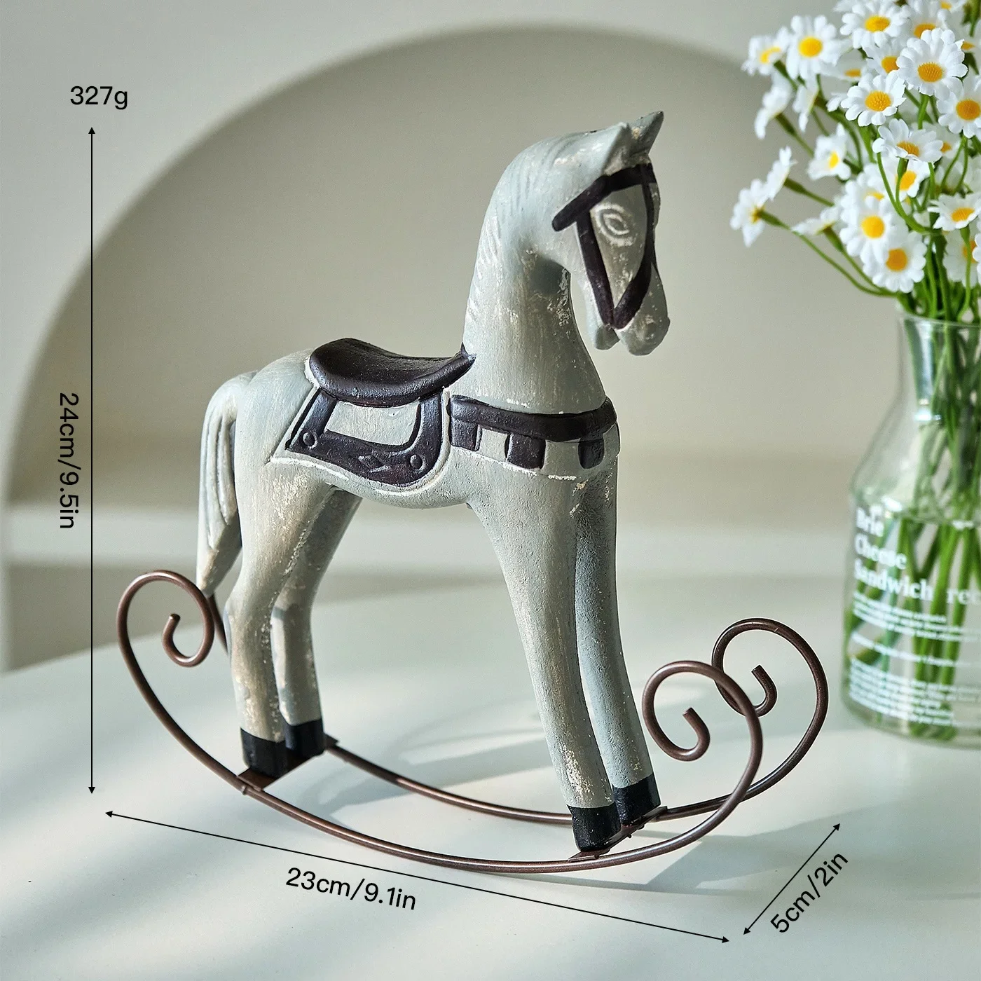 2026 Retro Wooden Rocking Horse Ornament Living Room Study Wine Cabinet Cabinet Home Decoration Office Desktop Decoration