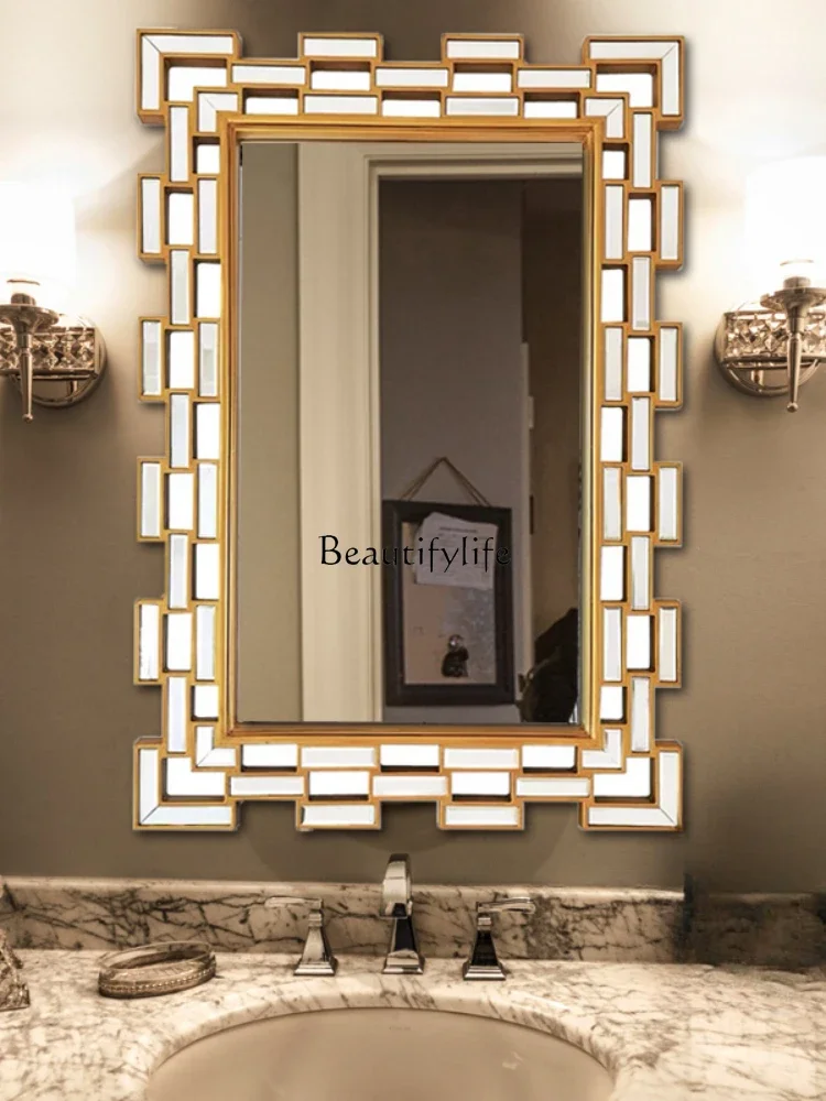 American light luxury bathroom mirror wall hanging square decorative hanging mirror neoclassical