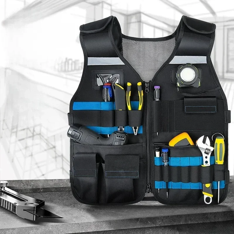 Electrician Carpenter Work Vest Multi-functional Electrician Hardware Storage Bag Tool Vests Adjustable Pockets