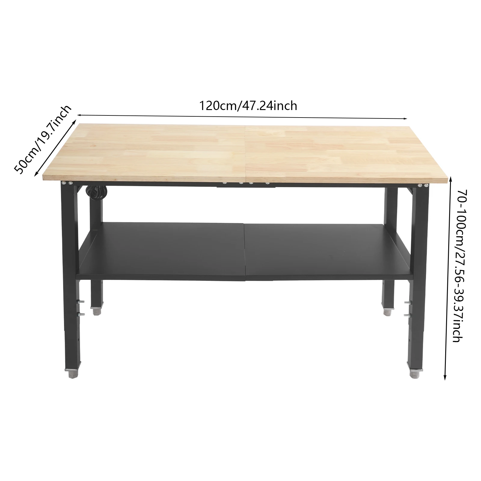 120*50cm Work Table with Power Outlets, Adjustable Height Workbench, Work Table with Pegboard Suitable for Restaurants, Homes