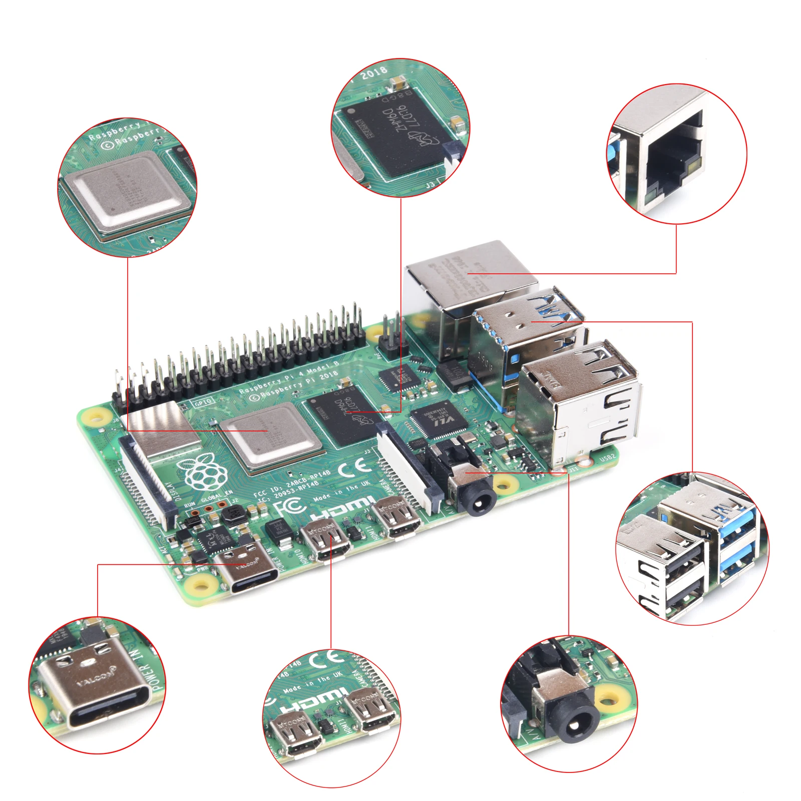 Kit de carte de développement Raspberry Pi 4 modèle B, Original, RAM 2G 4G 8G 4 cœurs CPU 1.5Ghz 2.4G & 5G WiFi Bluetooth 5.0 avec accessoire K