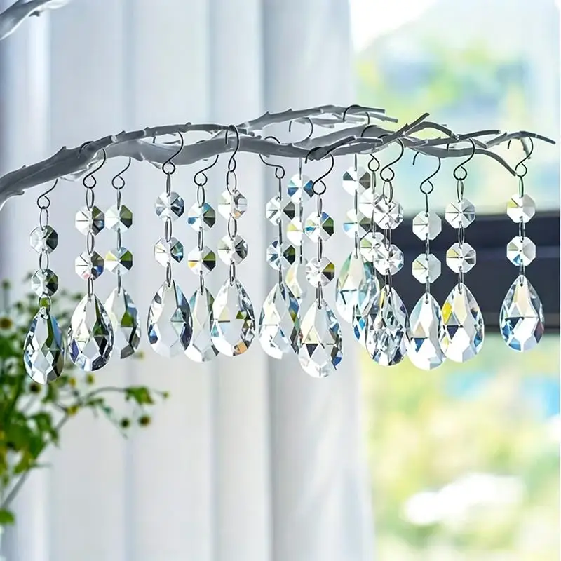 20pcs Clear Crystal Glass 38mm Pendants Chandelier Prisms W Octagon Ornaments Diy Suncatcher Lighting Parts Curtain Decor