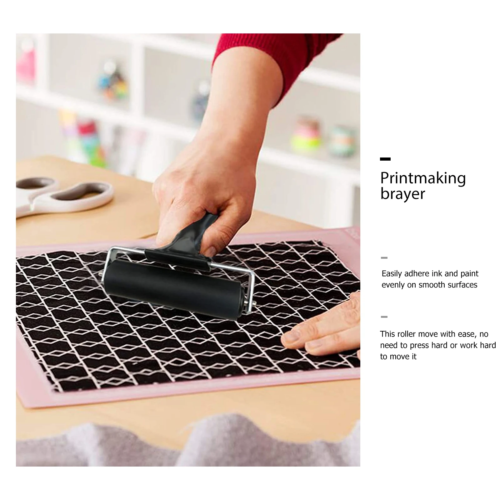 

Premium Rubber Roller Durable Printmaking Tool Inking Blocks Stamping Scrapbooks Craft Roller Non-Slip Handle Solid Frame