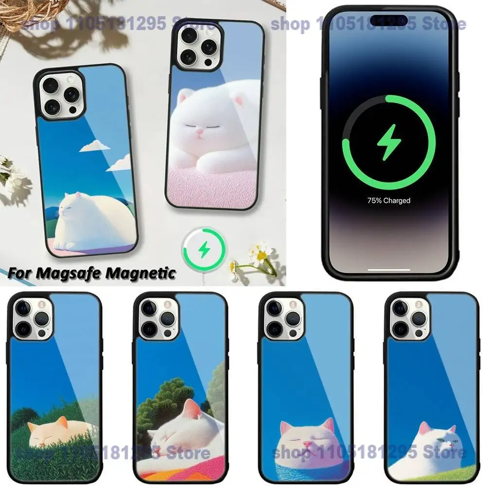 

lovely funny Cat White cat graphic Phone Case For iPhone 17,16,15,14,13,12,11,Plus,Pro,Max,Mini Magnetic Wireless Charging
