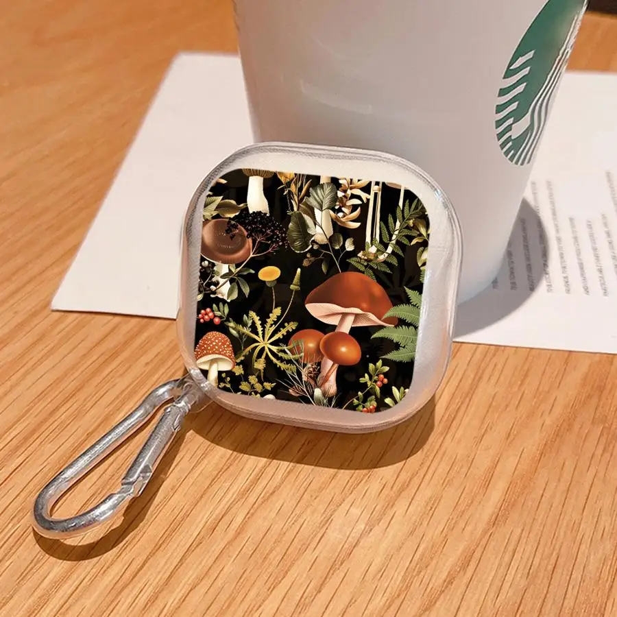 Case For Samsung Galaxy Buds Live 2Pro 4 Pro 4Pro 2 3 FE 3Pro Clear Earphone Cases Cover With Hook Mushroom Pattern
