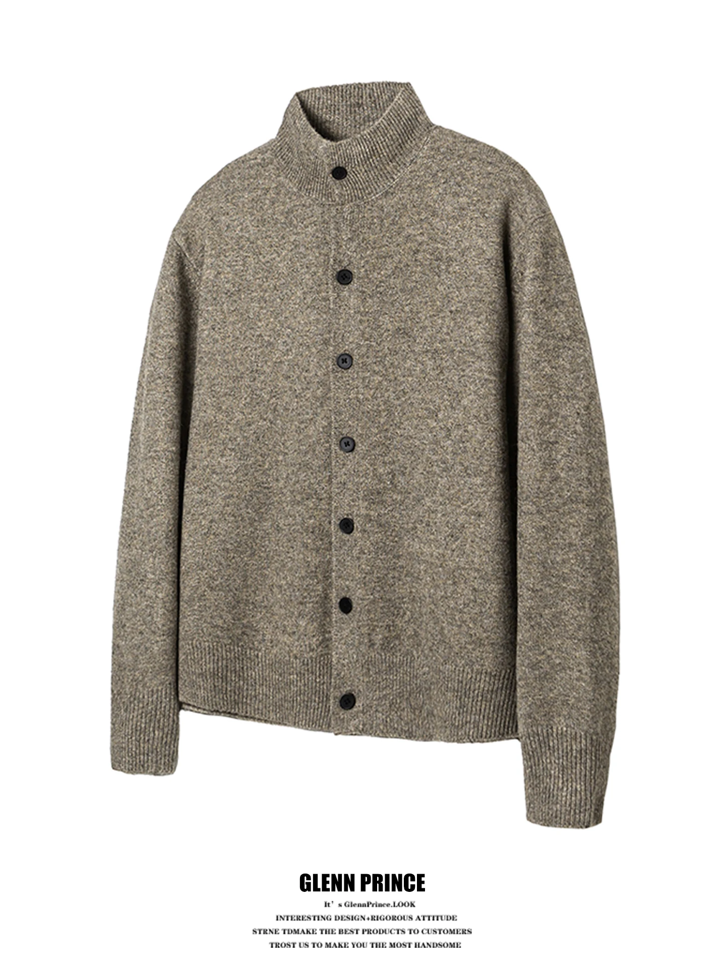 

GPstudio American Trendy ort Open Cardigan f High Collar Men's Knitted Sweater Simple Vintage Sle Autumn Faion