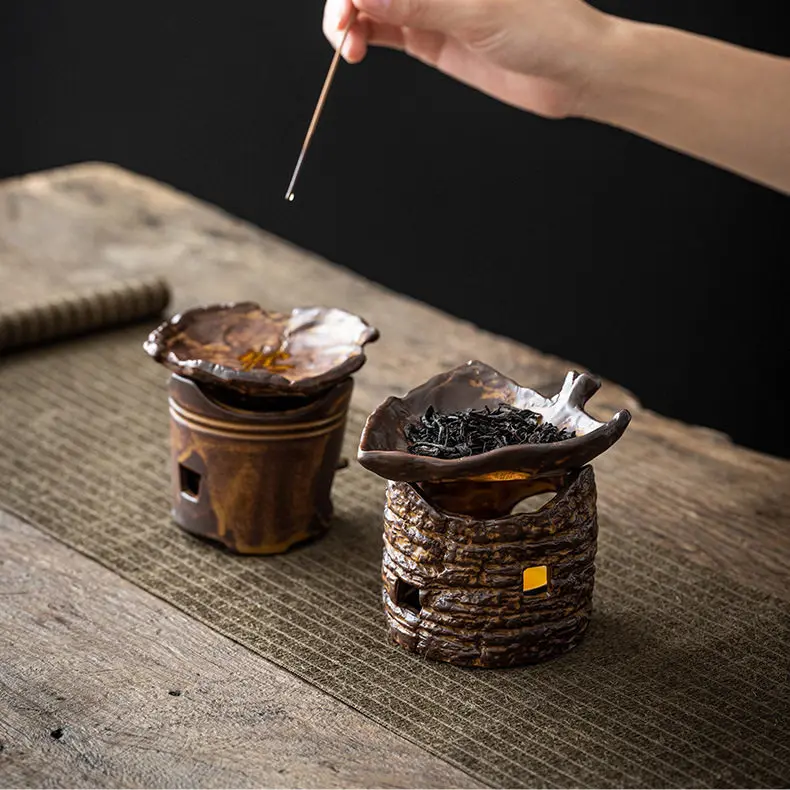 Retro Tree Pattern Ceramic Incense Burner Creative Candle Essential Oil Stove Indoor Aromatherapy Powder Tea Ceremony Tea Tray
