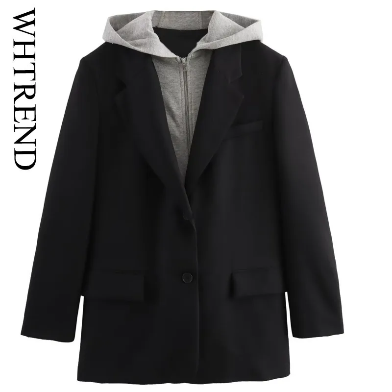 

WHTREND женский уличный модный пиджак с капюшоном в стиле пэчворк, весна-осень, новинка WH1885