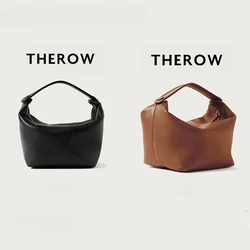 Therows lunch box bag fashionable and niche design portable and high-end retro bento bag leather handbag women small square bag