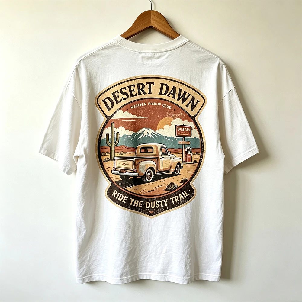 New Men's Summer Pure Cotton T-shirt Breathable and Comfortable, Nostalgic Vintage Pickup Print