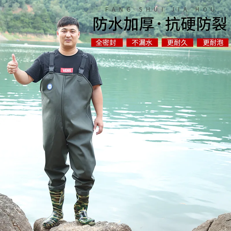 Waterproof Shoulder Straps Half Body Jumpsuit Rain Pants Wear-resistant PVC  Britches Fishing Water Shoes Waist Trousers