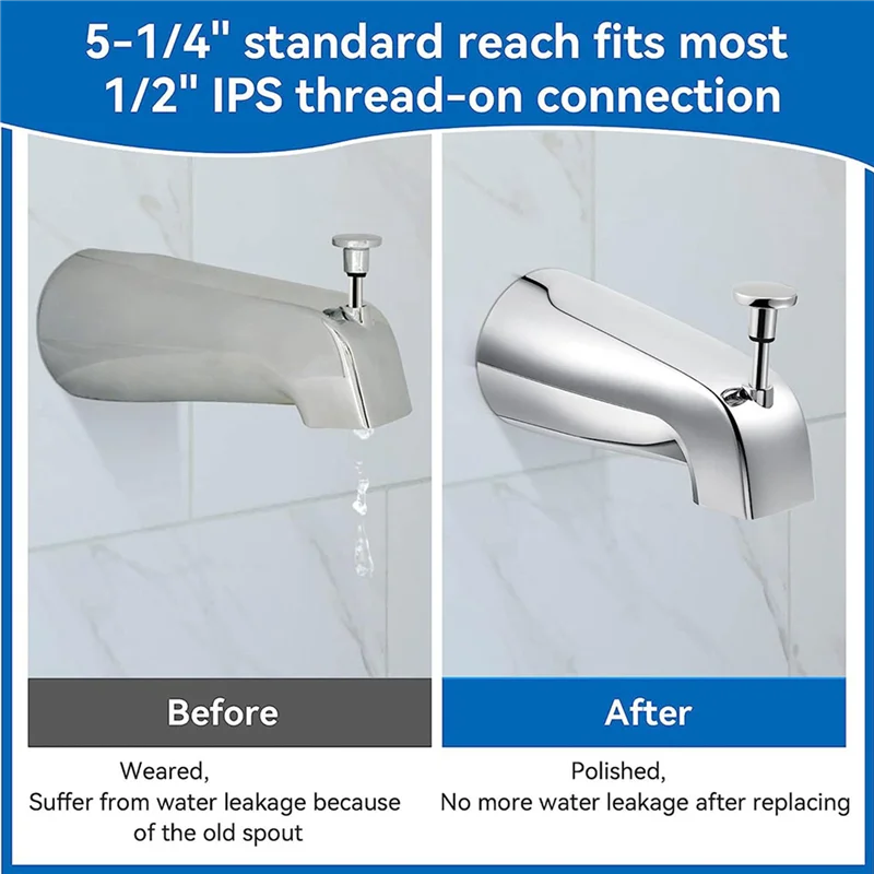 

A70P 5X Tub Spout,5 1/4 Inches Reach Wall Front Mount With Shower Diverter 1/2In IPS Inside Thread Bathtub Faucet Spout