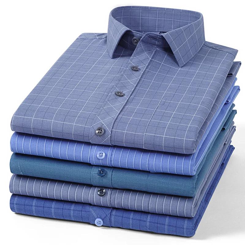 Übergröße 7XL 6XL 5XL Herren Bambusfaser-Hemd Frühling Langarm Komfortabel Atmungsaktiv Weich Business Bedruckt Lässig Kariert Arbeits-Oberteil