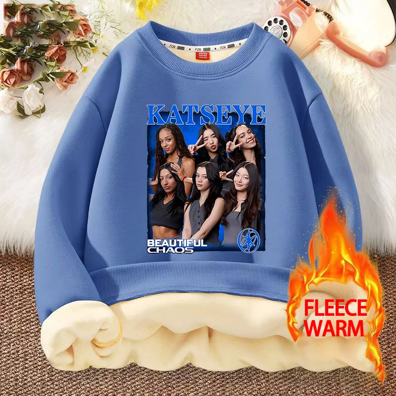 موضة K POP K-KATSEYE الطفل البلوز فتاة Kawaii سميكة البلوز هوديس الشتاء صوف الضأن ملابس منزلية غير رسمية هدية أنيمي
