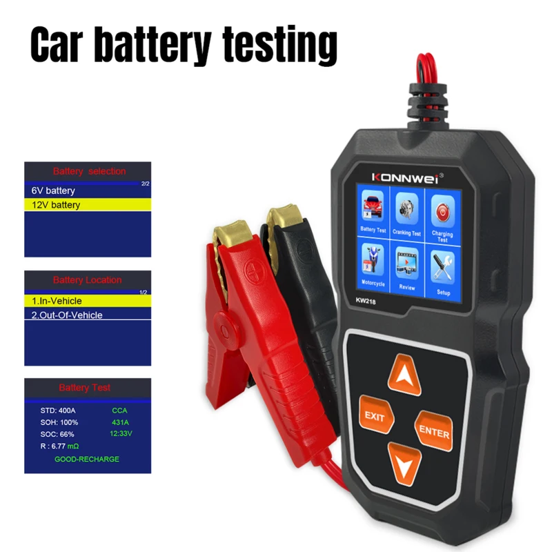 KONNWEI KW218 Car Battery Tester Cranking Test Charging Test for 6V Motorcycle Battery/ 12V Car Battery Truck Car Battery Tester