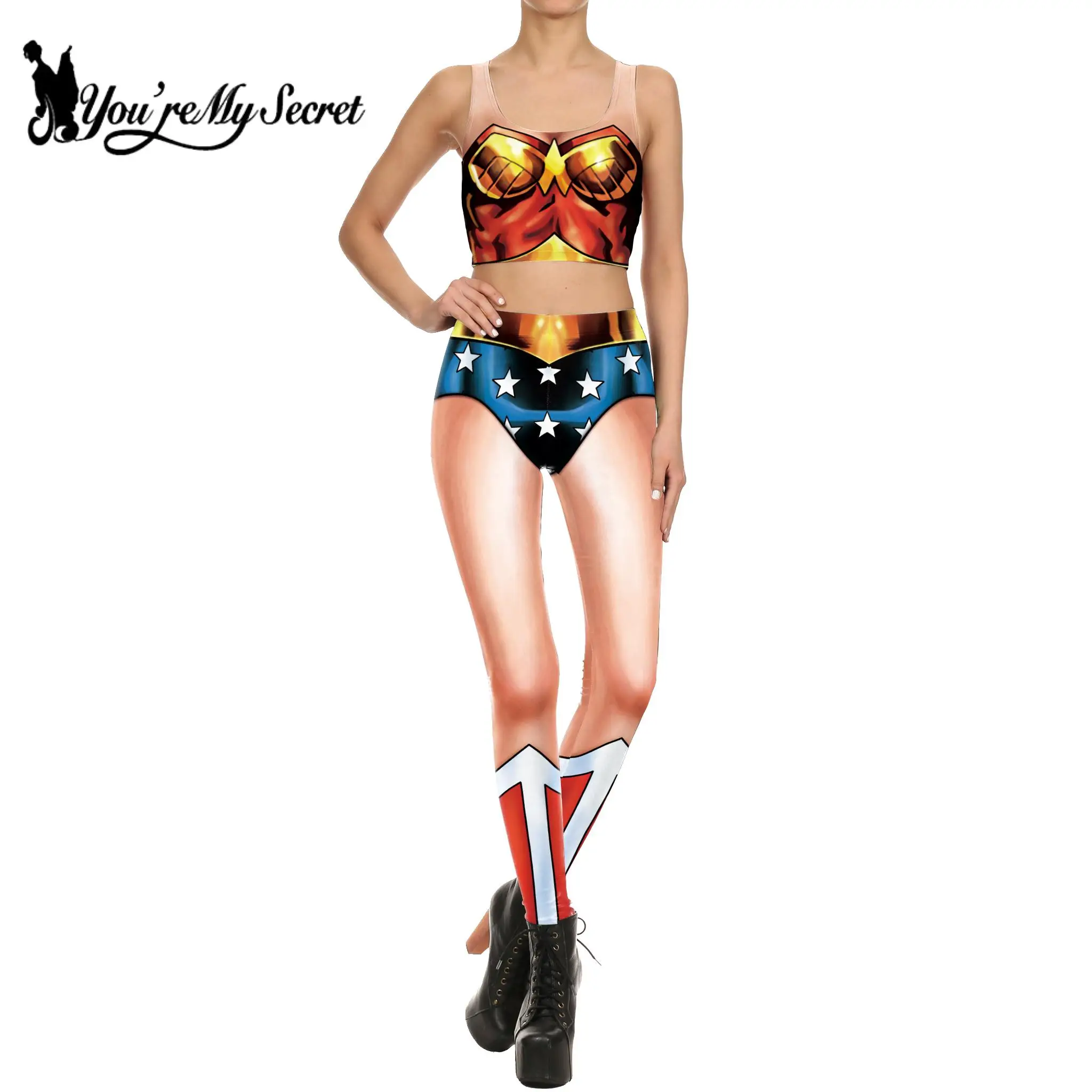 [You're My Secret] 3D Cosplay Anime Printed Movies Roles Outfits For Women Leggings Croped Tops Set Zentai Suits