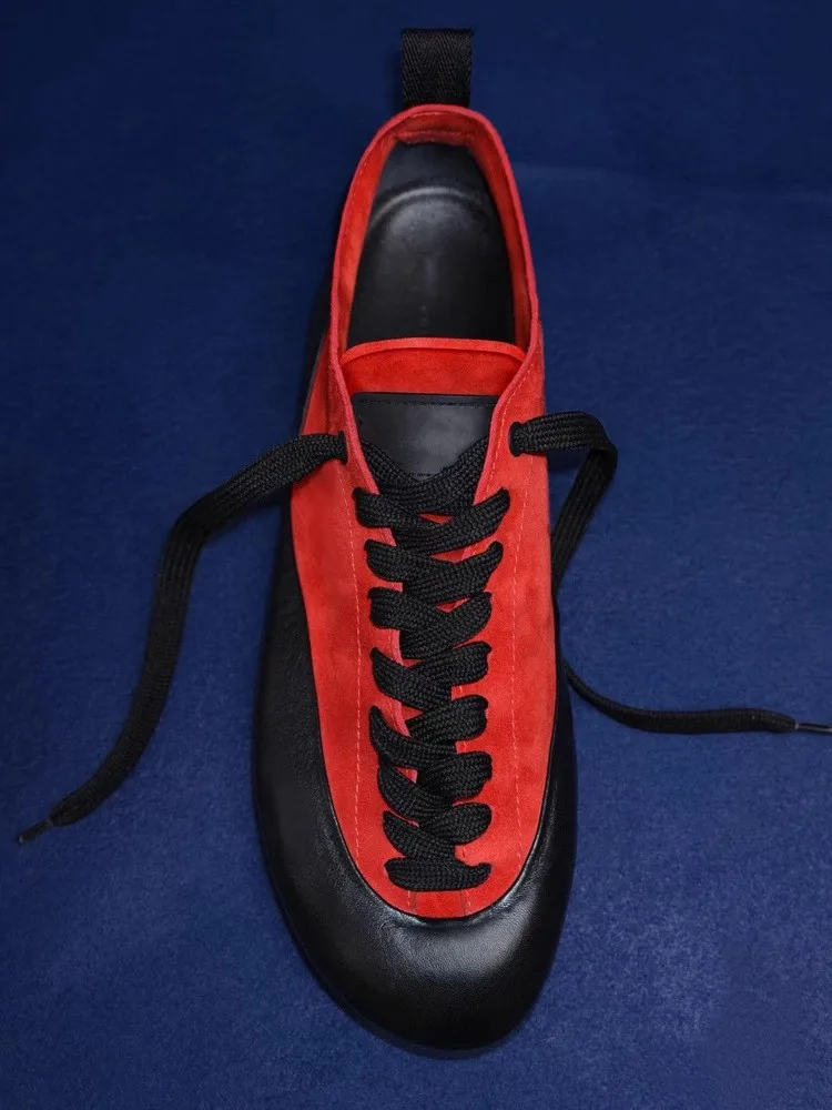 النساء في الهواء الطلق جلد طبيعي احذية الجري الدانتيل قطع الدانتيل يصل الشقق الركض أحذية رياضية مختلط الألوان تقسم جلد الغزال المدربين #6