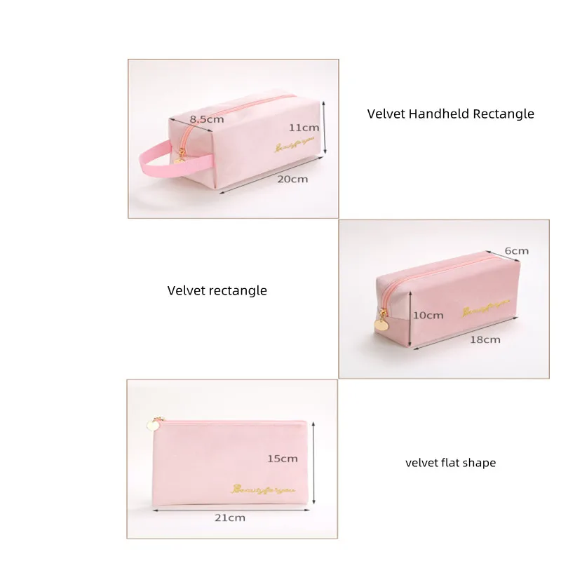 Ins New Velvet Cosmetic Bag Letter Embroidery Cosmetic Storage Bag Flannelette Travel Storage Bag  Makeup Closet Organizer