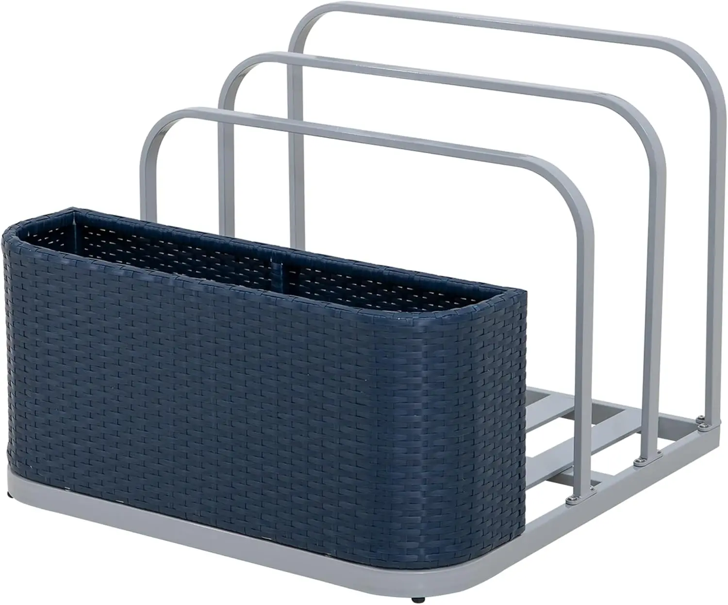 Sunjoy Rust-Proof Aluminum Pool Float Storage Rack, 35-Inch Outdoor Wicker Poolside Float Organizer, Pool Float Caddy For