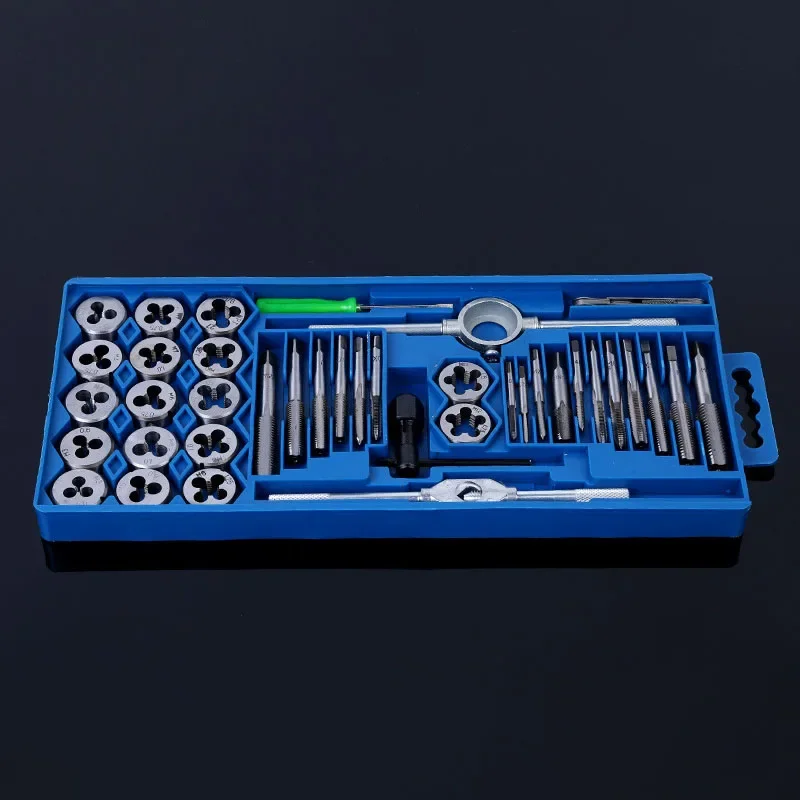 40Pcs Metric Tap Die Set M3-M12 Bearing Steel Hand Thread Tapping Tool with Tap Wrench for Metal Processing