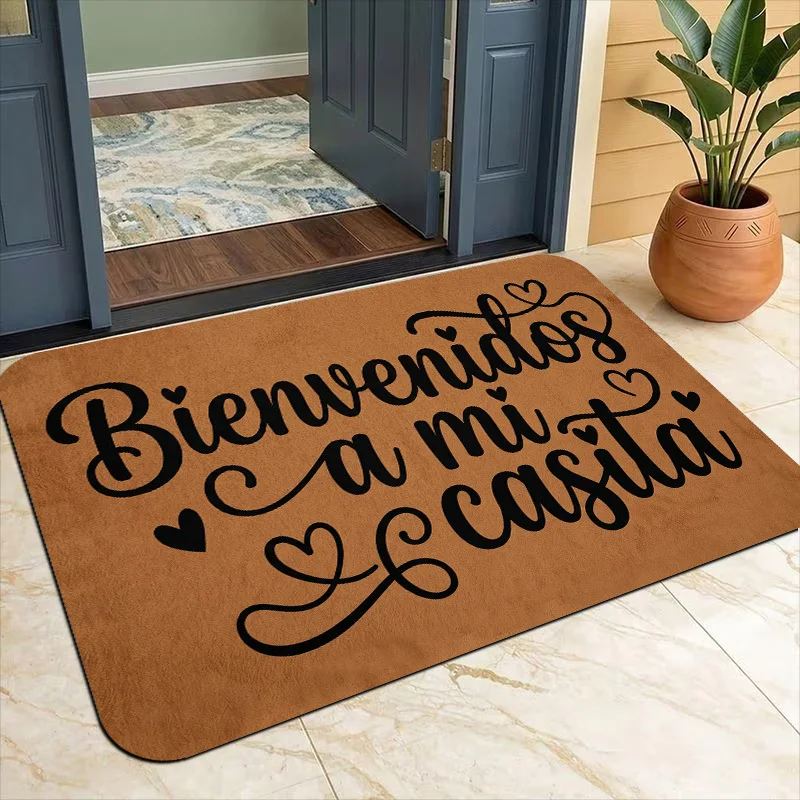 Spanish Phrase Entry Mat  Bienvenidos A Mi Casita Flowing Cursive Hearts Warm Farmhouse Front Porch Decor Doormat