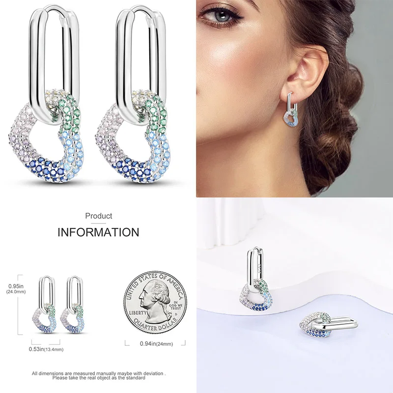 Luminous SHELL ต่างหูผู้หญิง Original 925 เงินสเตอร์ลิง Pave CZ Star Moon Hoop ต่างหูเครื่องประดับงานแต่งงาน