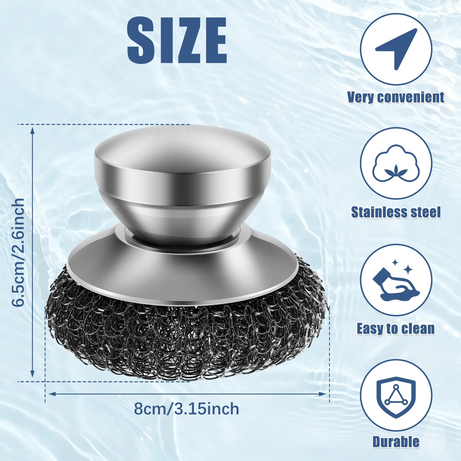 4Pcs Stainless Steel Scrubber Stainless Steel Scourer with Handle Round Pan Scourer Non Scratch Stainless Steel Sponge Premium