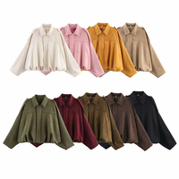YENKYE New 2025 Women Suede Textured Bomber Jacket Long Sleeve Lapel Collar Loose Coats Casual Female Outerwear Chic Tops