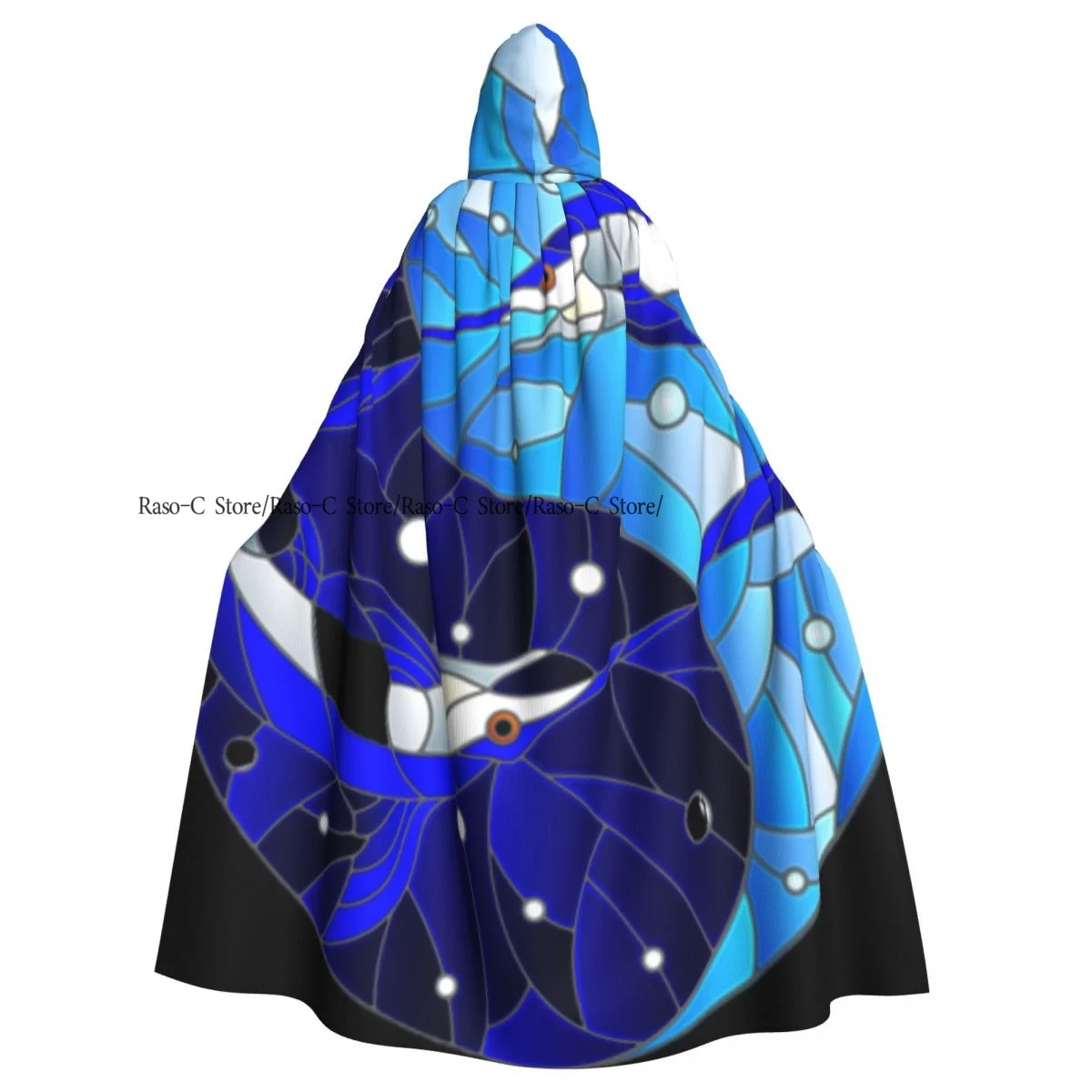 Hooded Cloak Unisex Cloak with Hood Stained Glass Style With Swordfishes Yin Yang Sign Cloak Vampire Witch Cape Cosplay Costume