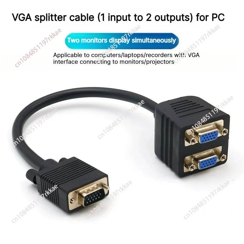 VGA Splitter 1 in 2 Out, VGA Cable for Dual Monitors Clone Mode, Computer to 2 Displays/Projectors HD Adapter for Screen Sharing