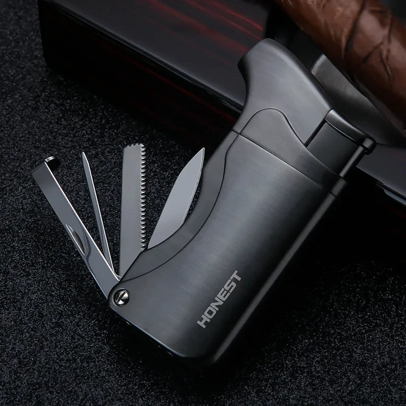 HONEST Butane Jet Lighter with Pipe Tool Pipe Rod Lighter for Men Compact Butane Gas Cigarette Kitchen Accessories Cigar Lighter