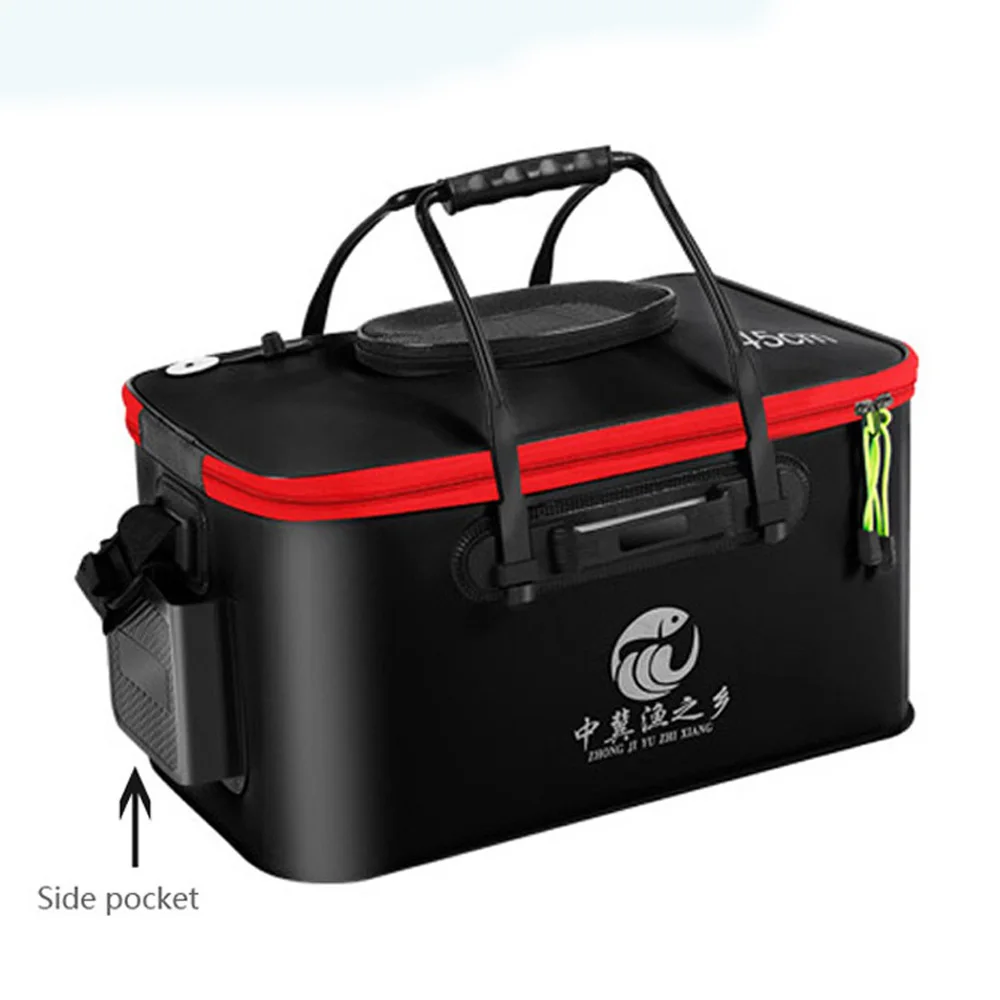 EVA-Angelkorb für lebende Fische, atmungsaktiv, faltbar, zusammenklappbar, Outdoor-Wassertank, Tragegriffe, Angeltransporttasche, Camping, 30 cm-50 cm – Detail 2