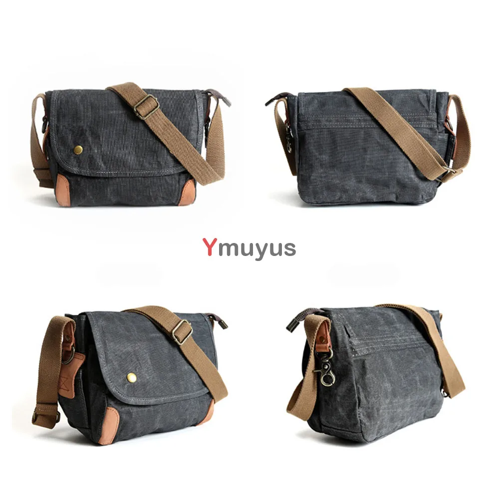 Fashion Men's Shoulder Crossbody Bag Waterproof Canvas and Leather in Classic Color Blocking Design 8inch Tablet Bag Minimalist