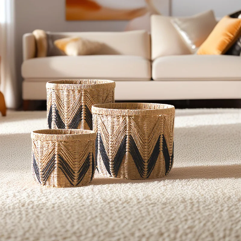 

Nordic Wind Floor Storage Basket Rattan Woven Tabletop Woven Basket Decorative Paper Woven Basket Finishing Storage Box