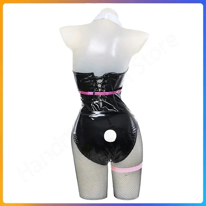Anime Miku Rabbit Cosplay hole Black Leather Bunny Girl Sexy Cute Halloween Cosplay Costume Headdresses Clothes Bows Girl Wig