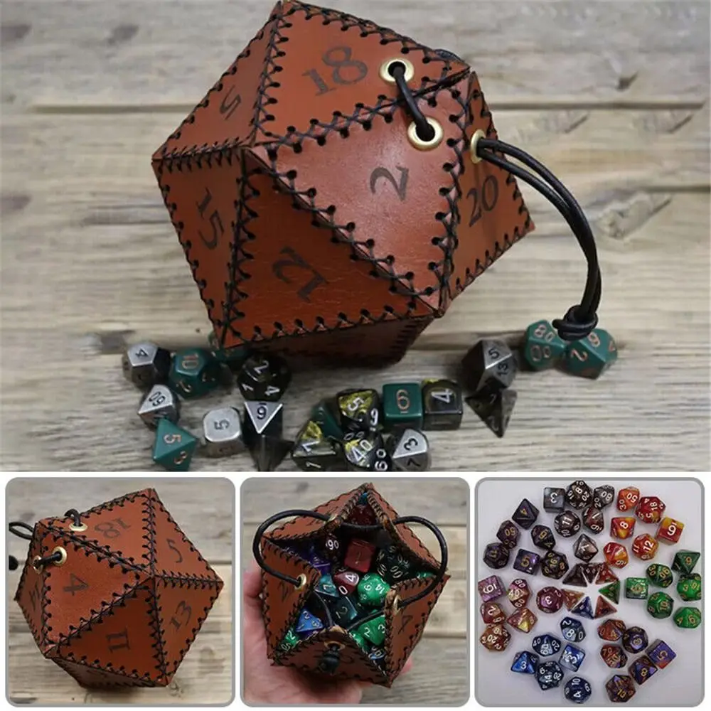 Bolsa de cuero para dados D20, juego de dados puntiagudos, adecuado para juegos de mesa RPG, laberinto temático, bolsa con cordón para D & d DND, 1