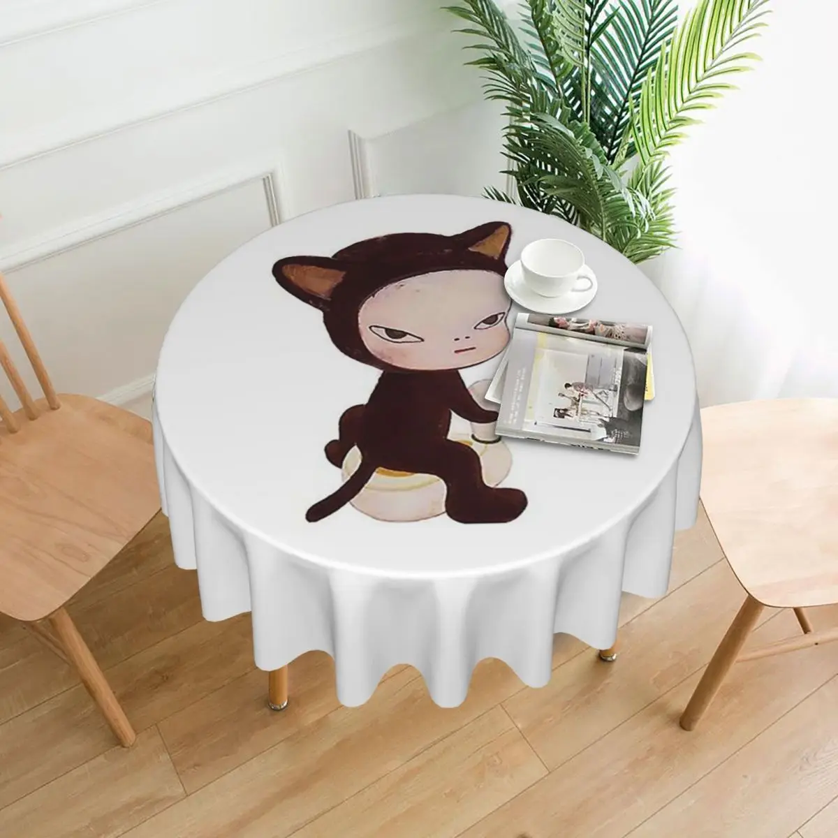 

Yoshitomo Nara Custom Waterproof Round Tablecloth Oilproof Table Cloth for Kitchen Events Dining Table Cover 60 inch