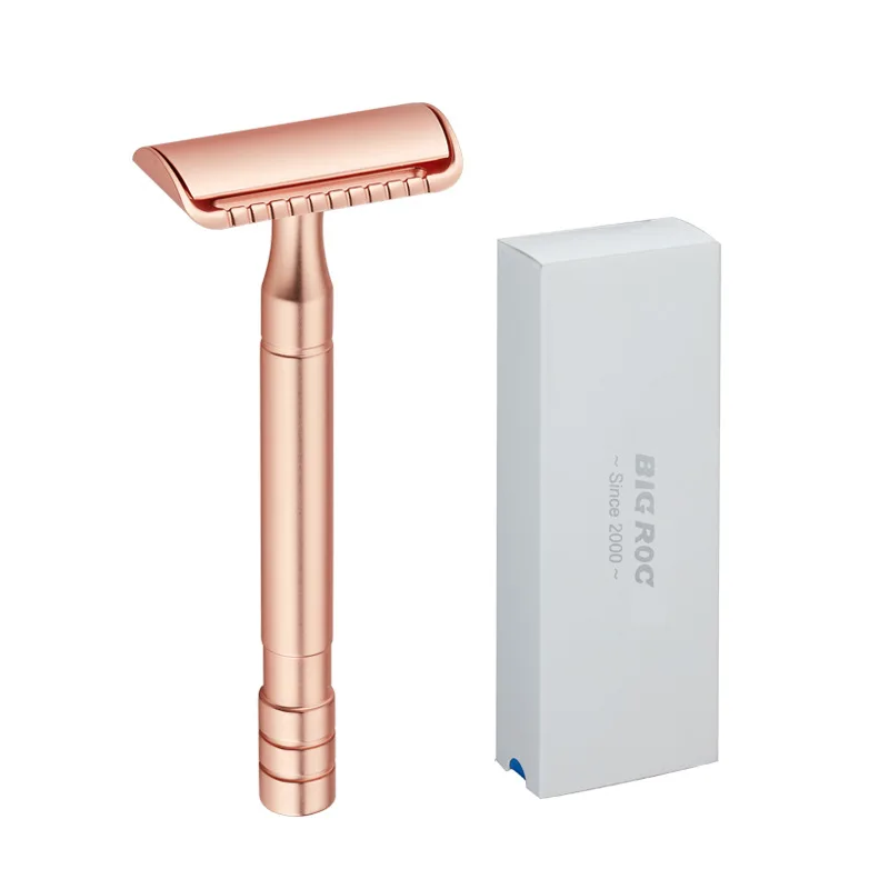 

High End Rose Gold Classic Manual Shaver White Gift Box With Extended Handle Razor Barber Shop