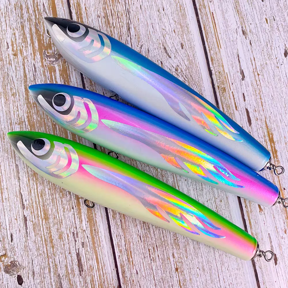 Private customization Wood Bait Trolling Lure Deep Sea Pencil Boat Fishing Artificial Bait fishing lure Wooden Lure Popper Baits