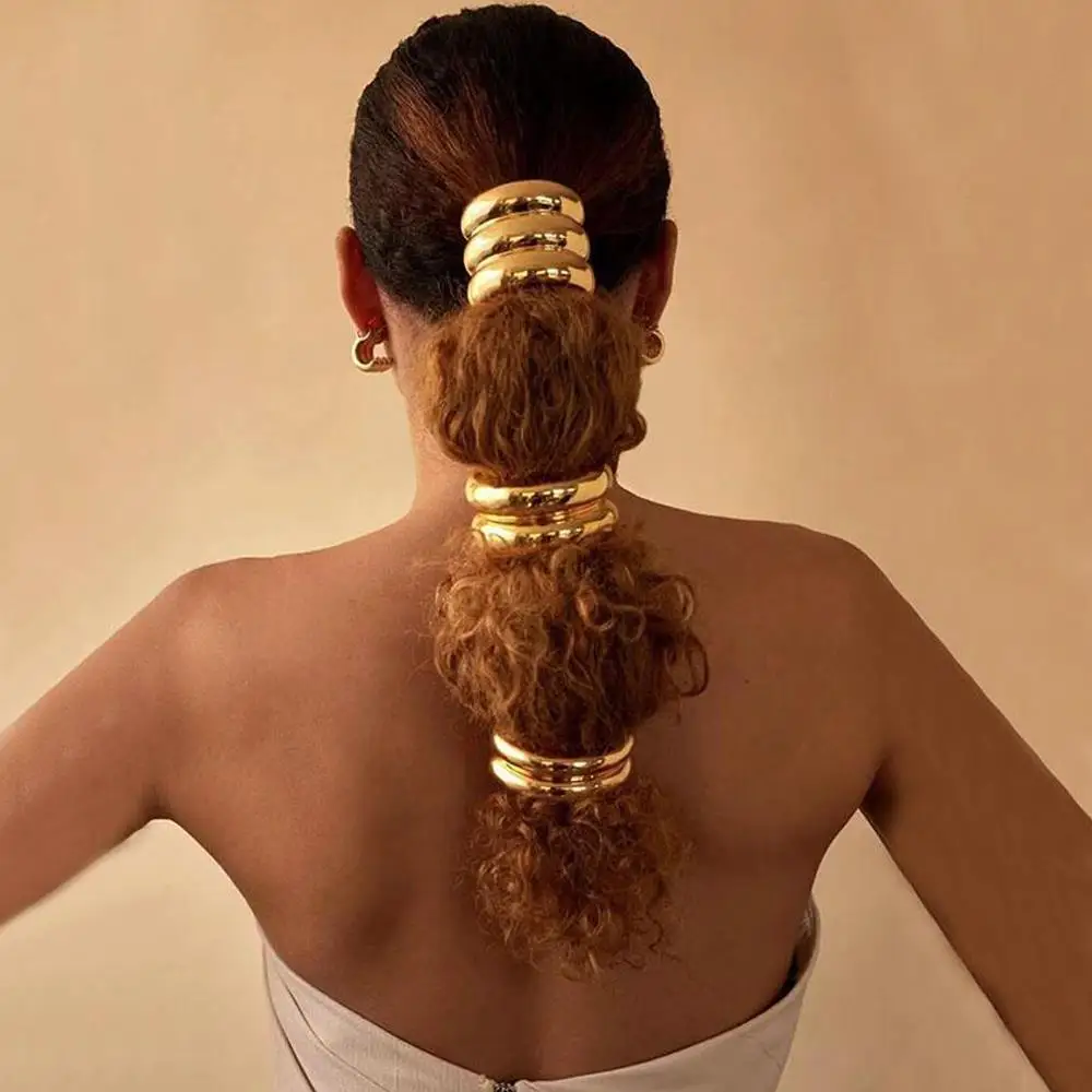 

4PCs/set Irregular Alloy three layers Hair bands Rope Gold Metal Ponytail Holder Elastic hair Ties Hair Accessories whoelsale