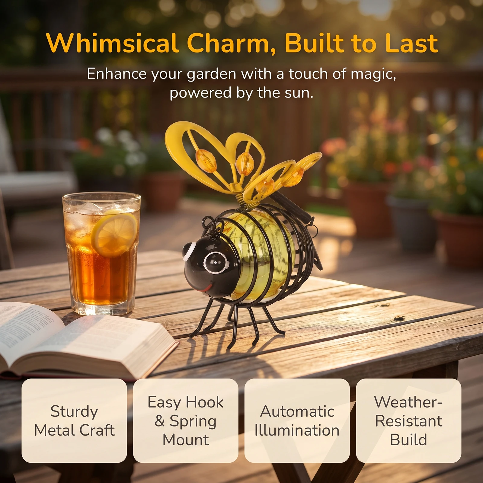 Metal Cute Outdoor Statues Figurine Automatic Illumination Hanging Flying Animals Lamp for Yard Balcony Porch Garden Decoration