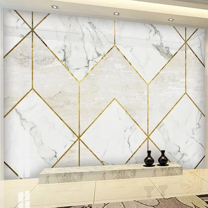Custom Wallpaper 3D Geometric Golden Line Marble Luxury Mural Living room sofa TV background wall bedroom restaurant study Hotel