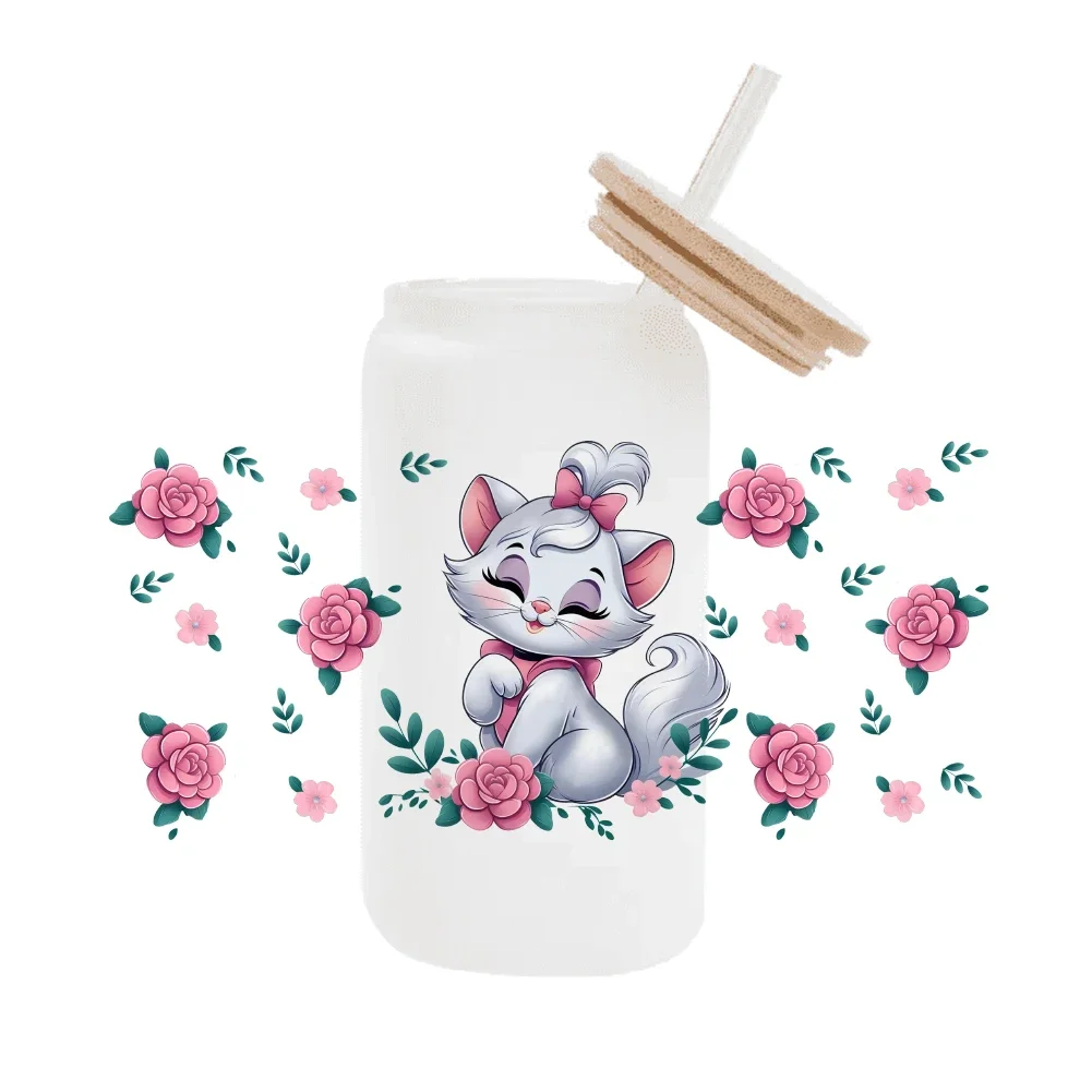 

Disney marie pink Cat For Libbey 16oz Can Glass 3D Waterproof UV DTF Coffee Can Wrap Libbey Glass Wrap