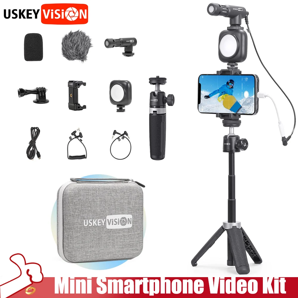 

USKEYVISION Retractable Tripod with LED Video Light Vlog Tripod Kit Youtube Live Conference Light Kit