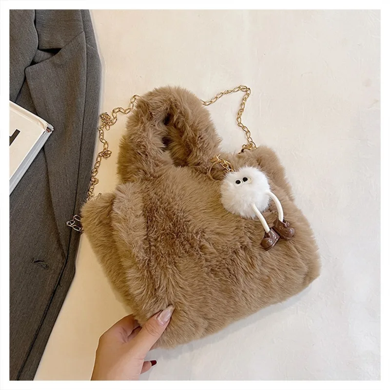 JOWool-Sac messager portable pour femme, sac en peluche, grande capacité, initié, hiver, nouveau, 2024